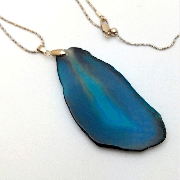 Handcrafted Blue Agate Adjustable Necklace - Picture 2 of 6